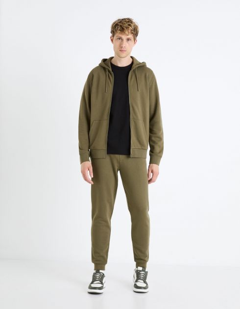 Sweat zippé à capuche 100% coton - kaki