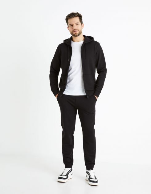 Sweat zippé à capuche 100% coton - noir