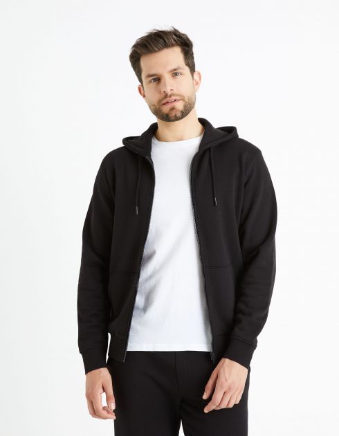 Sweat zippé à capuche 100% coton - noir