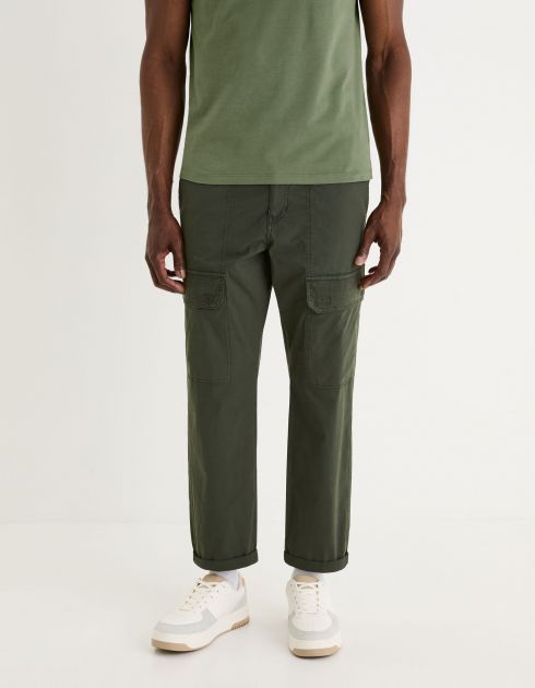 Pantalon poches plaquées coton stretch - kaki