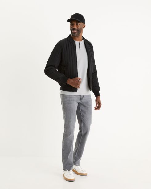 T-shirt col henley straight coton stretch - gris