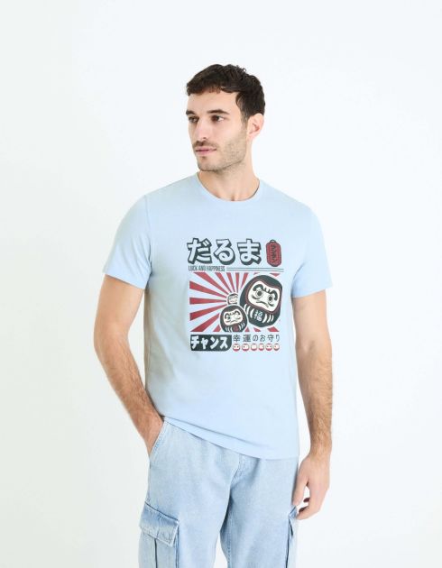 T-shirt col rond straight 100% coton - bleu clair