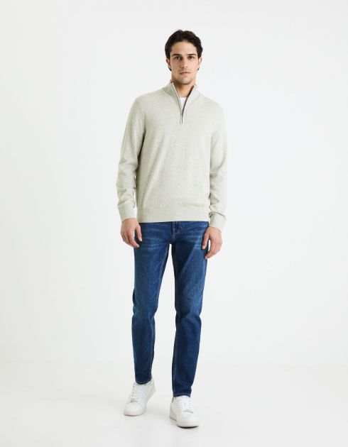 Pull col montant zippé 100% coton - gris chiné