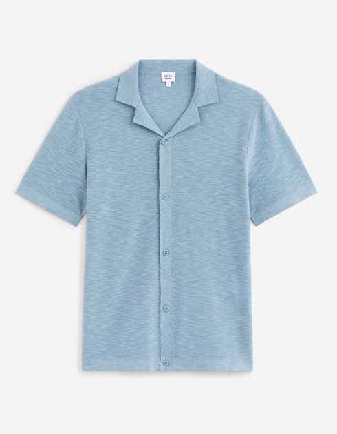 Chemisette jersey en coton et lin - bleu