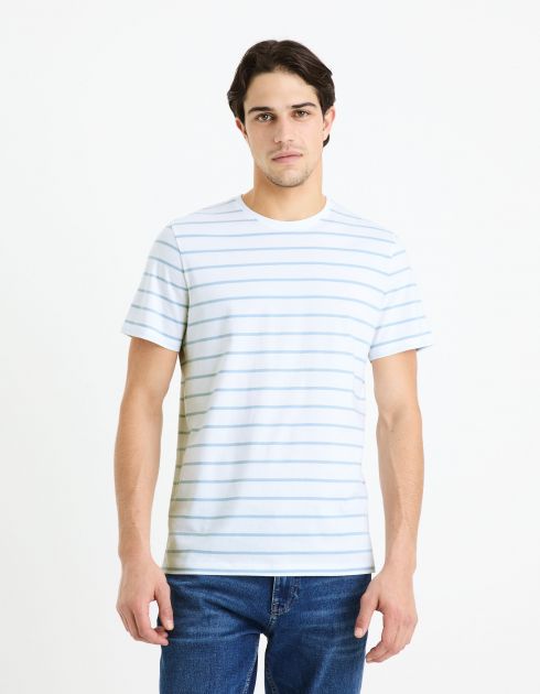 T-shirt col rond en coton - blanc