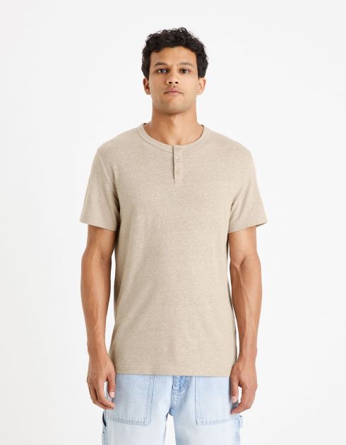 T-shirt col tunisien - marron