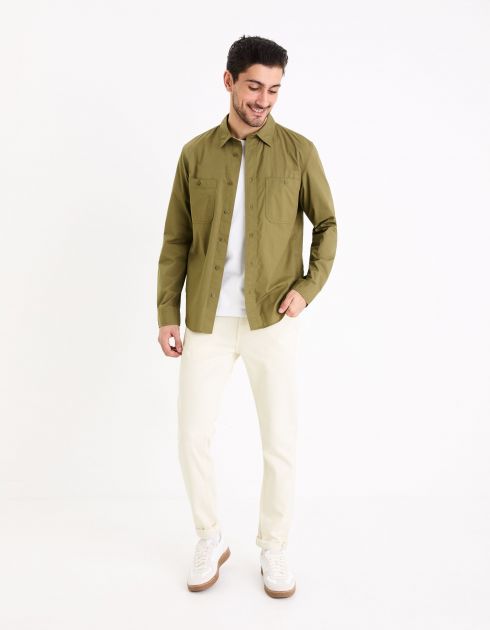 Chemise col français regular 100% coton - kaki