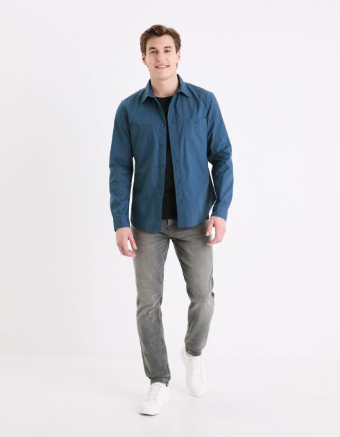 Chemise col français regular 100% coton - bleu