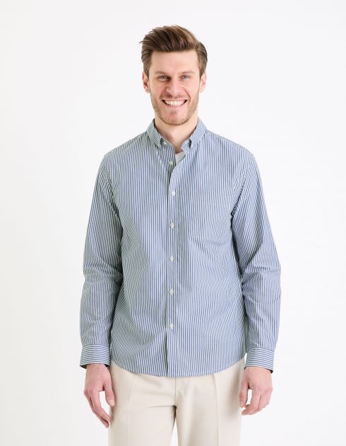 Chemise col boutonné regular 100% coton - bleu