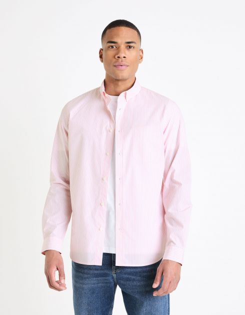 Chemise col boutonné regular 100% coton - rose
