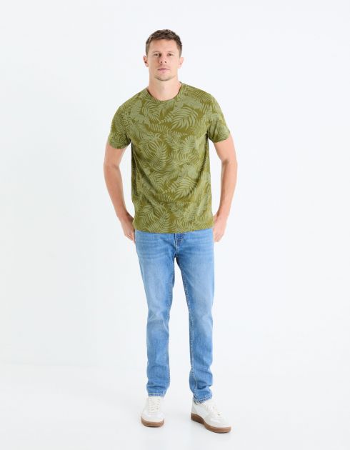 T-shirt col rond regular en coton - kaki