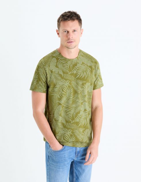 T-shirt col rond regular en coton - kaki