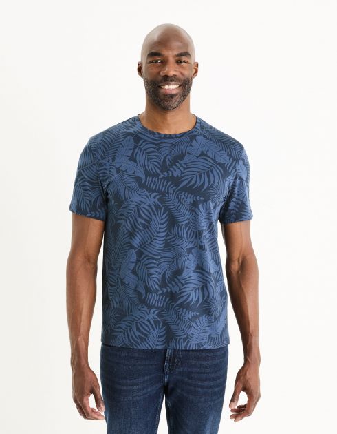T-shirt col rond regular en coton - marine
