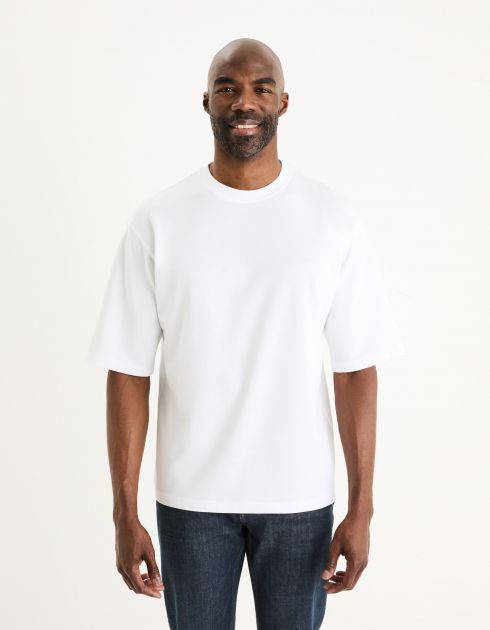 T-shirt col rond oversize coton mélangé - blanc