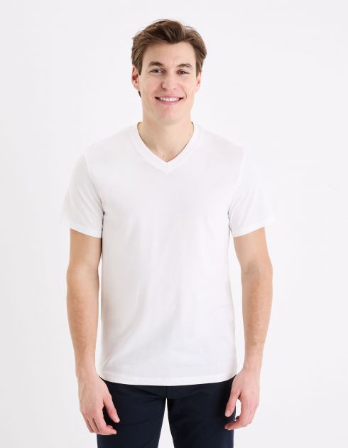 T-shirt col V en coton - écru