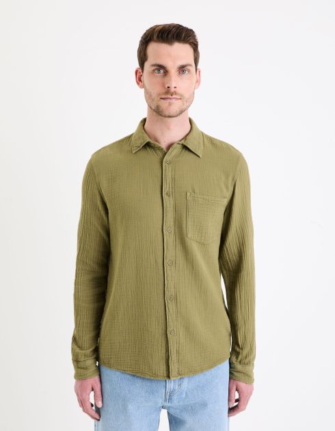 Chemise regular en gaze de coton - kaki