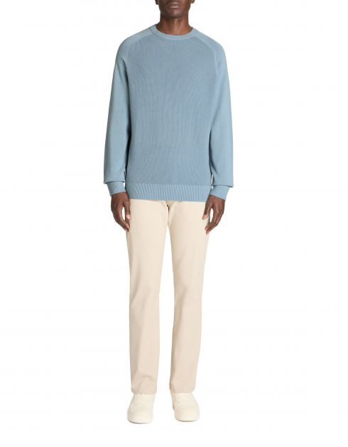 Pull col rond gauffré 100% coton - bleu clair
