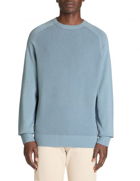 Pull col rond gauffré 100% coton - bleu clair