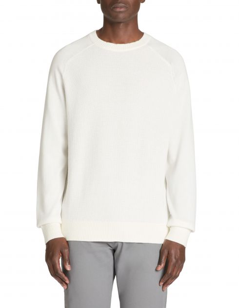 Pull col rond gauffré 100% coton - beige