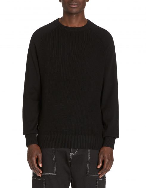 Pull col rond gauffré 100% coton - noir