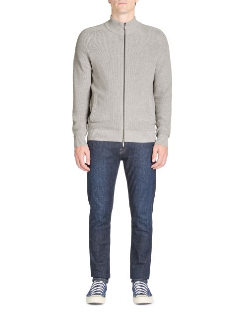 Cardigan col montant en coton - gris chiné