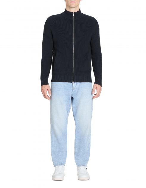 Cardigan col montant en coton - marine