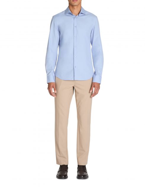 Chemise slim unie en coton - bleu