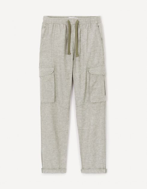 Pantalon cargo slim en lin et coton - kaki