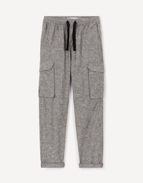 Pantalon cargo slim en lin et coton - noir