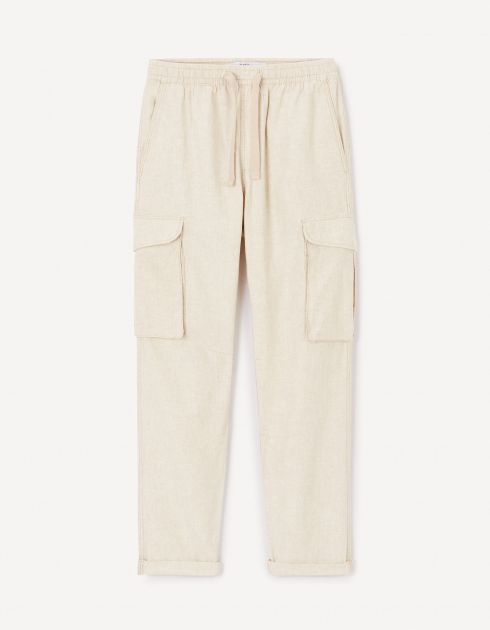 Pantalon cargo slim en lin et coton - naturel