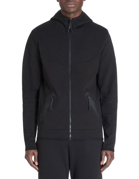Vest zippé à capuche skinny coton mélangé - noir