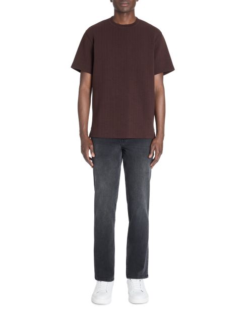 T-shirt boxy col rond coton mélangé - marron