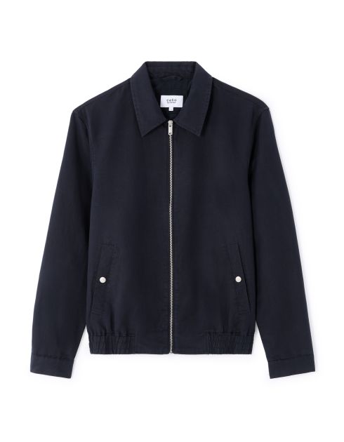 Blouson col chemise en lin et coton - marine