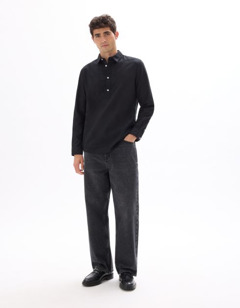 Vareuse unie en lin et coton - noir