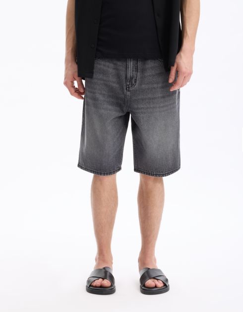 Bermuda baggy en jean - noir