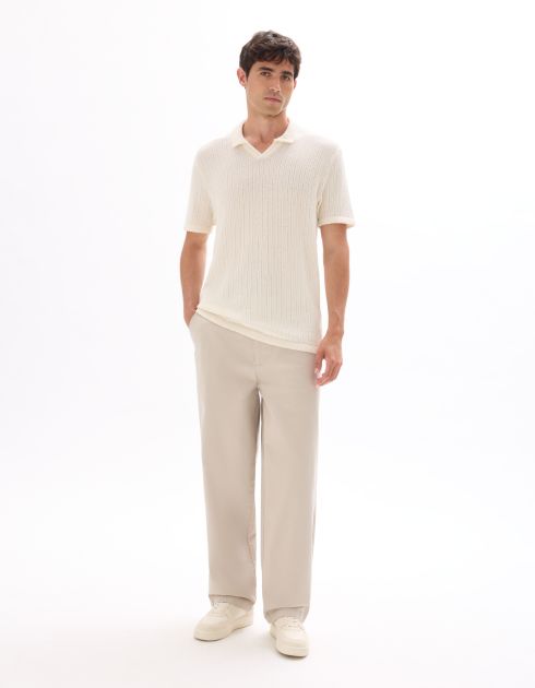 Polo regular en maille côtelé - beige
