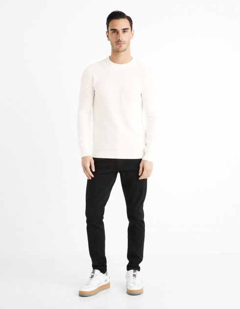 Pull col rond 100% coton - beige
