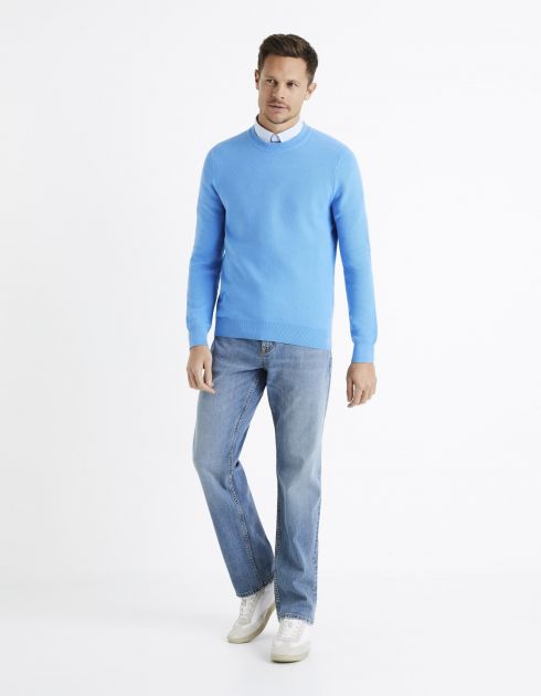 Pull col rond 100% coton - bleu