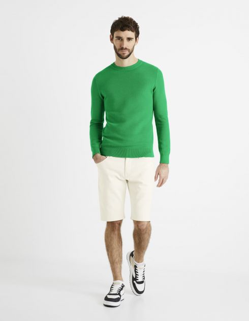 Pull col rond 100% coton - vert