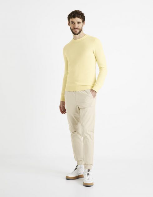 Pull col rond 100% coton - jaune