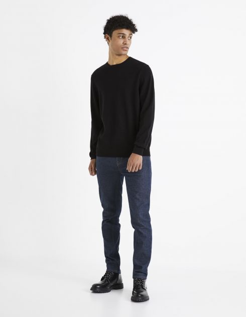 pull col rond 100% coton  - noir