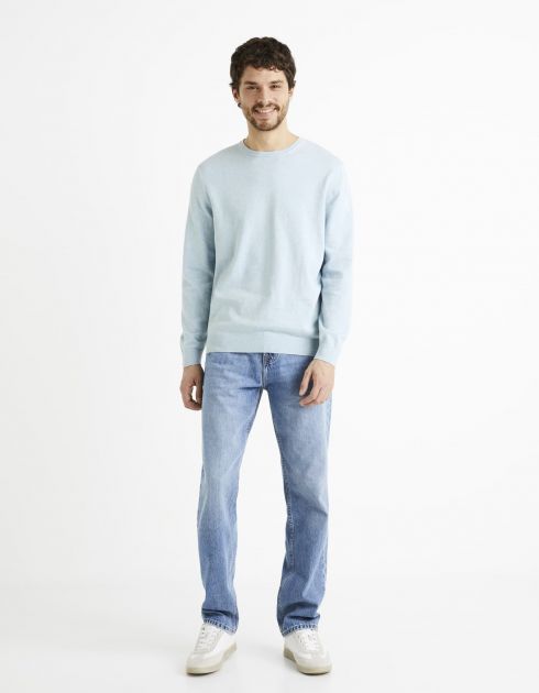 pull col rond 100% coton  - bleu