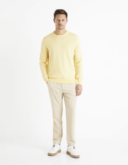 pull col rond 100% coton  - jaune