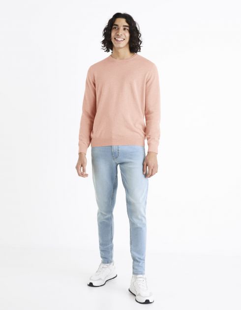 pull col rond 100% coton  - rose