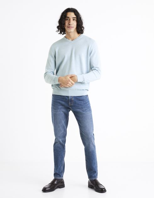 pull col rond 100% coton  - bleu