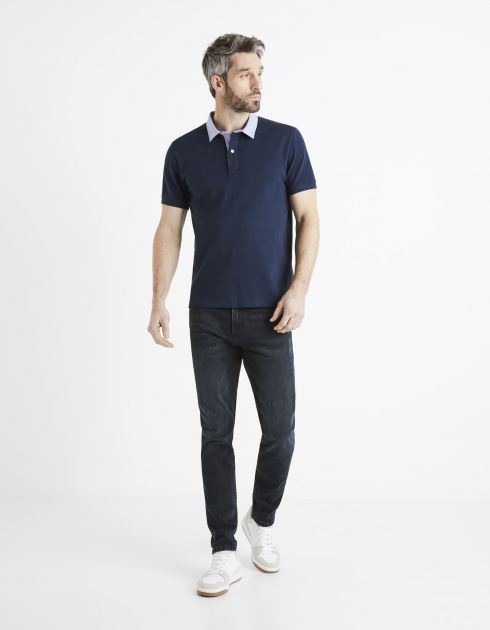 Polo piqué col chemise 100% coton - marine