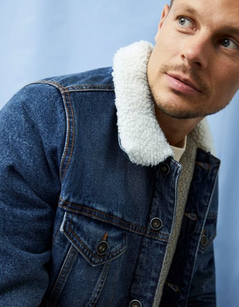 Blouson denim doublé sherpa - bleu stone