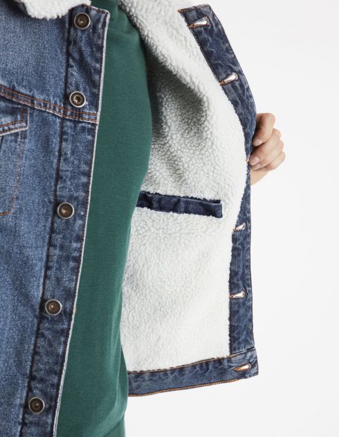 Blouson denim doublé sherpa - bleu stone