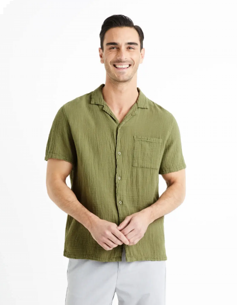 Chemise  regular 100% gaze de coton - kaki