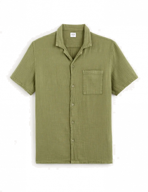 Chemise  regular 100% gaze de coton - kaki